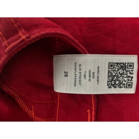 TRUE RELIGION Jeans Red Linen SLim Straight Leg Women Size 26 - Picture 5 of 6